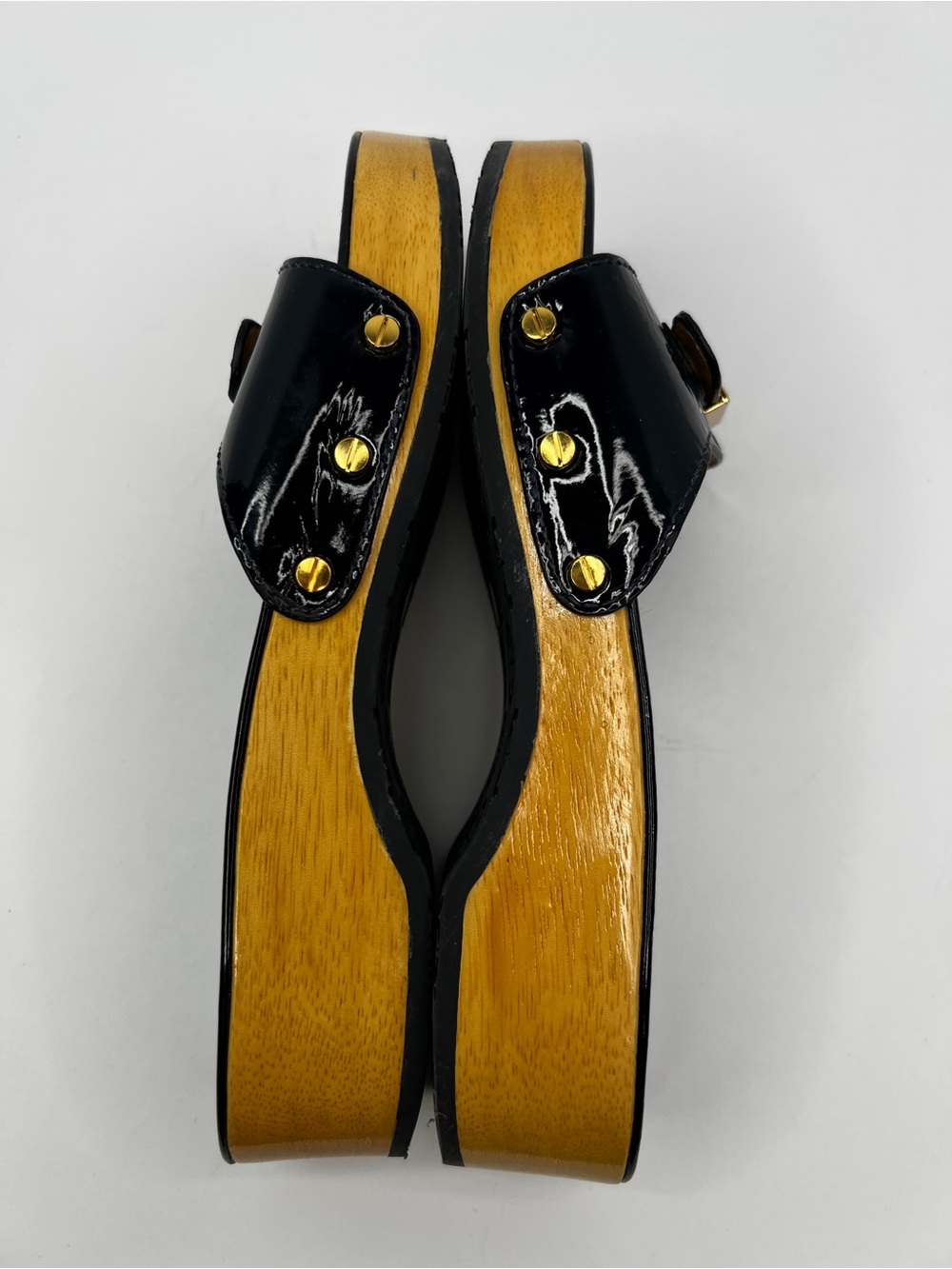 Tory Burch Dixon Black Green Patent Leather Gold Logo Slide Sandals Size 8.5 - Picture 9 of 15